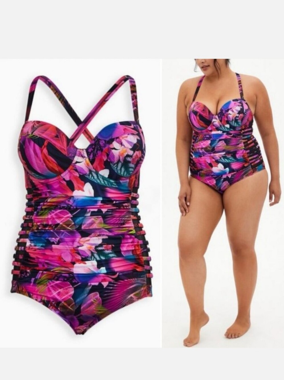 NWT Torrid Swimsuit Swim One Underwire Lattice Slim Fix Plus Sz 2 18 20 D / DD